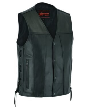 Leather Motorcycle Vest - Men's - Gun Pockets - Side Laces - Up To 9XL - Clubster - RC105-RC