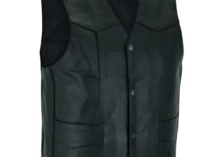 Leather Motorcycle Vest - Men's - Gun Pockets - Up To 9XL - Black Stone - RC110-RC