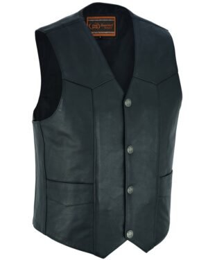 Leather Motorcycle Vest - Men's - Buffalo Nickel Snaps - Gun Pockets - Up To 8XL - Rockus - RC116-RC