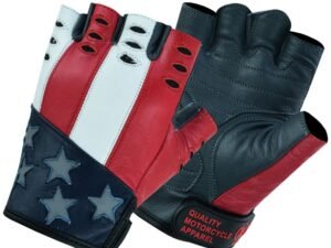 Leather Motorcycle Gloves - Men's - USA Flag - Fingerless - DS1215-DS