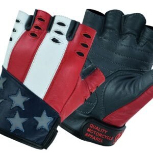 Leather Motorcycle Gloves - Men's - USA Flag - Fingerless - DS1215-DS