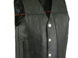 Leather Motorcycle Vest - Men's - Gun Pockets - Buffalo Nickel Snaps - Up To 8XL - Wild Nickel - RC125-RC