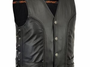 Leather Motorcycle Vest - Men's - Gun Pockets - Braided - Up To 6XL - DS131-DS
