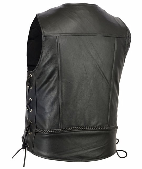 Leather Motorcycle Vest - Men's - Gun Pockets - Braided - Up To 6XL - DS131-DS - Image 9