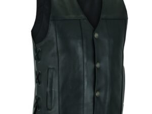 Leather Motorcycle Vest - Men's - Gun Pockets - Buffalo Nickel Snaps - Up To 8XL - Black Hawk - RC142-RC