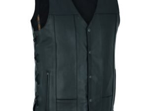 Leather Motorcycle Vest - Men's Tall - Up To Size 5XL - Side Laces - 10 Pocket - Big and Tall - GearGuard - RC144-TALL-RC