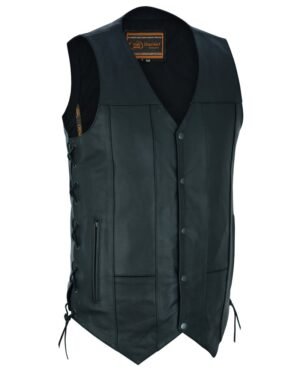 Leather Motorcycle Vest - Men's Tall - Up To Size 5XL - Side Laces - 10 Pocket - Big and Tall - GearGuard - RC144-TALL-RC