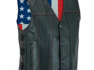 Leather Motorcycle Vest - Men's - Honor Ride - USA Flag Liner - Up To 8XL - Tribute - RC156-RC