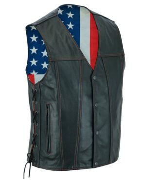 Leather Motorcycle Vest - Men's - Honor Ride - USA Flag Liner - Up To 8XL - Tribute - RC156-RC