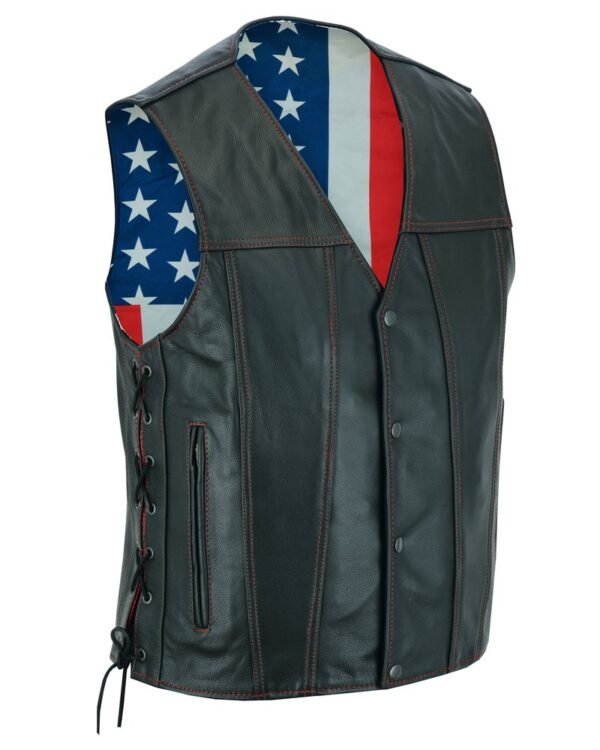 Leather Motorcycle Vest - Men's - Honor Ride - USA Flag Liner - Up To 8XL - Tribute - RC156-RC