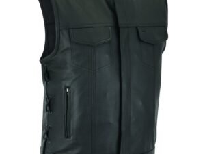 Leather Motorcycle Vest - Men's - Side Laces - Up To 12XL - Big and Tall - Black Armor - RC178-RC