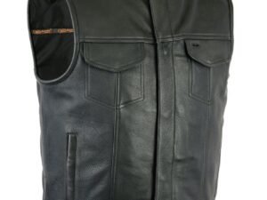 Leather Motorcycle Vest - Men's - Gun Pockets - Up To 12XL - Big and Tall - UpStyle - RC187-RC