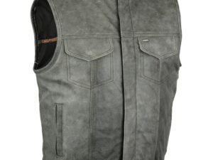 Leather Motorcycle Vest - Men's - Gray - Gun Pockets - Up To 12XL - Vintage - RC191V-RC