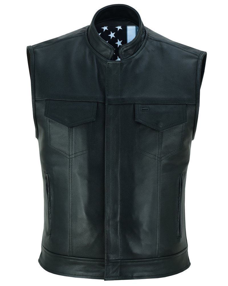 Leather Motorcycle Vest - Men's - Men's Leather Motorcycle Vest - USA Flag - Skull Lining - Up To 8XL - Black Rune Private - RC193-RC - Image 4