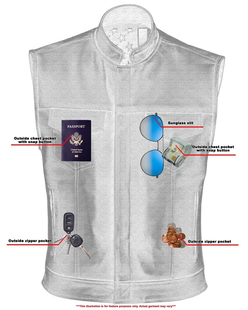 Leather Motorcycle Vest - Men's - Men's Leather Motorcycle Vest - USA Flag - Skull Lining - Up To 8XL - Black Rune Private - RC193-RC - Image 6