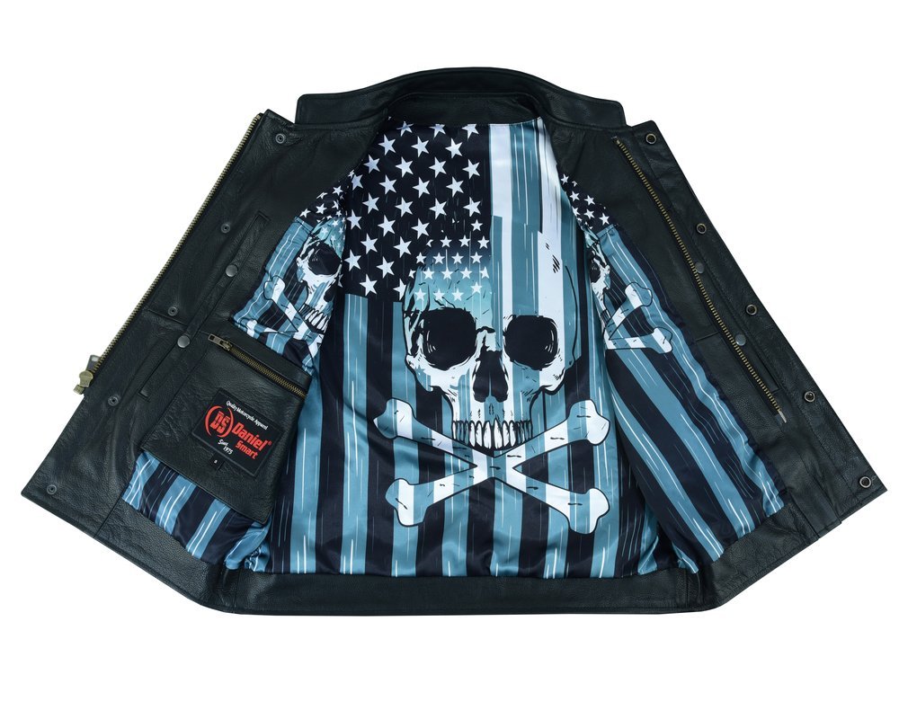 Leather Motorcycle Vest - Men's - Men's Leather Motorcycle Vest - USA Flag - Skull Lining - Up To 8XL - Black Rune Private - RC193-RC - Image 2