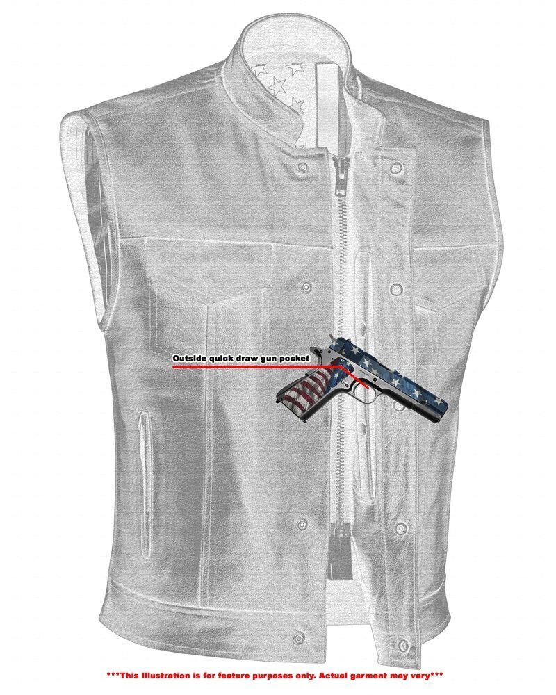 Leather Motorcycle Vest - Men's - Men's Leather Motorcycle Vest - USA Flag - Skull Lining - Up To 8XL - Black Rune Private - RC193-RC - Image 9