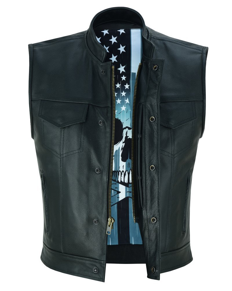 Leather Motorcycle Vest - Men's - Men's Leather Motorcycle Vest - USA Flag - Skull Lining - Up To 8XL - Black Rune Private - RC193-RC - Image 10