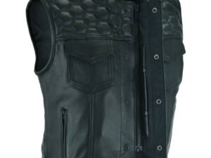 Leather Motorcycle Vest - Men's - Up To Size 8XL - Diamond Quilting - Wayne Black Horse - Big and Tall - RC198-RC