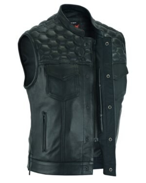 Leather Motorcycle Vest - Men's - Up To Size 8XL - Diamond Quilting - Wayne Black Horse - Big and Tall - RC198-RC