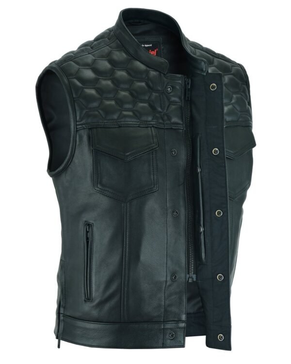 Leather Motorcycle Vest - Men's - Up To Size 8XL - Diamond Quilting - Wayne Black Horse - Big and Tall - RC198-RC