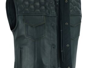 Leather Motorcycle Vest - Men's - Up To Size 8XL - Diamond Quilting - Big and Tall - ShadowProof Whiskey - RC199-RC