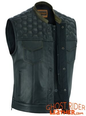Leather Motorcycle Vest - Men's - Up To Size 8XL - Diamond Quilting - Big and Tall - ShadowProof Whiskey - RC199-RC