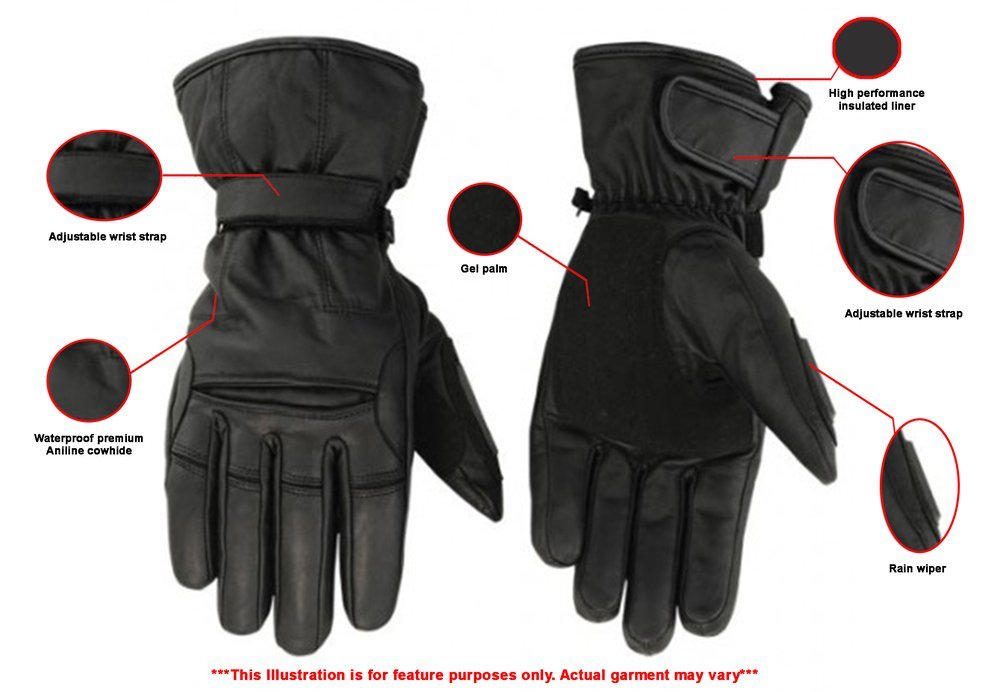 Leather Motorcycle Gloves - Men's - Heavy Duty Cruiser - Gauntlet - Biker - DS20-DS - Image 2