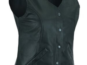 Leather Vest - Women's - Longer Body - Plain Sides - Gun Pockets - DS204-DS