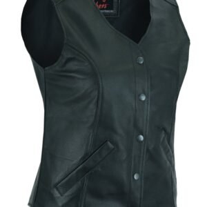 Leather Vest - Women's - Longer Body - Plain Sides - Gun Pockets - DS204-DS