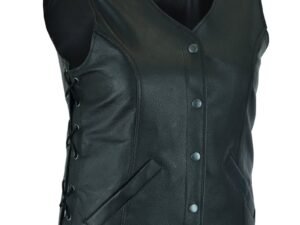 Leather Vest - Women's - Longer Body - Side Laces - Gun Pockets - DS206-DS