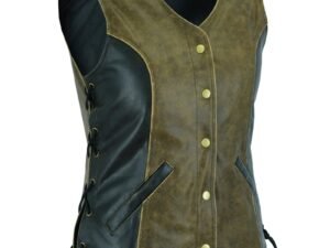 Leather Vest - Women's - Two Tone - Longer Body - 3/4 - Side Laces - DS214-DS