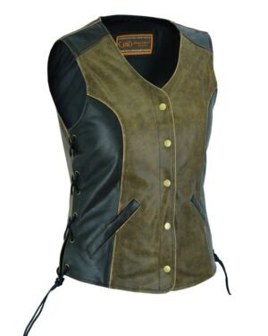Leather Vest - Women's - Two Tone - Longer Body - 3/4 - Side Laces - DS214-DS