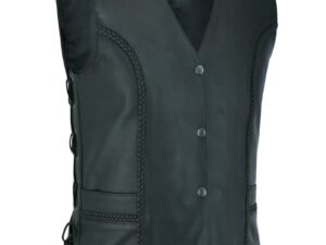 Leather Vest - Women's - Braid Design - Side Laces - Gun Pockets - DS219-DS