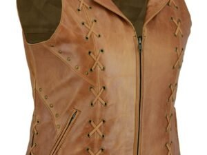 Leather Vest - Women's - Ultra Soft Brown - Lacing Design - DS236-DS