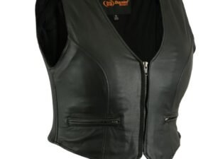 Leather Vest - Women's - Stylish Lightweight - Zipper - Motorcycle - DS238-DS