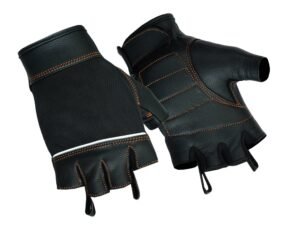 Mesh and Leather Motorcycle Gloves - Women's - Orange Contrast Stitching - Fingerless - DS2429-DS