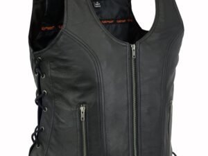 Leather Vest - Women's - Zipper Front - Side Laces - Gun Pockets - DS245-DS