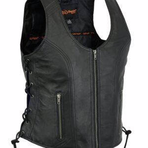 Leather Vest - Women's - Zipper Front - Side Laces - Gun Pockets - DS245-DS