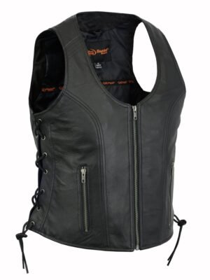 Leather Vest - Women's - Zipper Front - Side Laces - Gun Pockets - DS245-DS