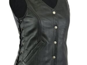 Leather Vest - Women's - Longer Body - Side Laces - Gun Pockets - DS266-DS