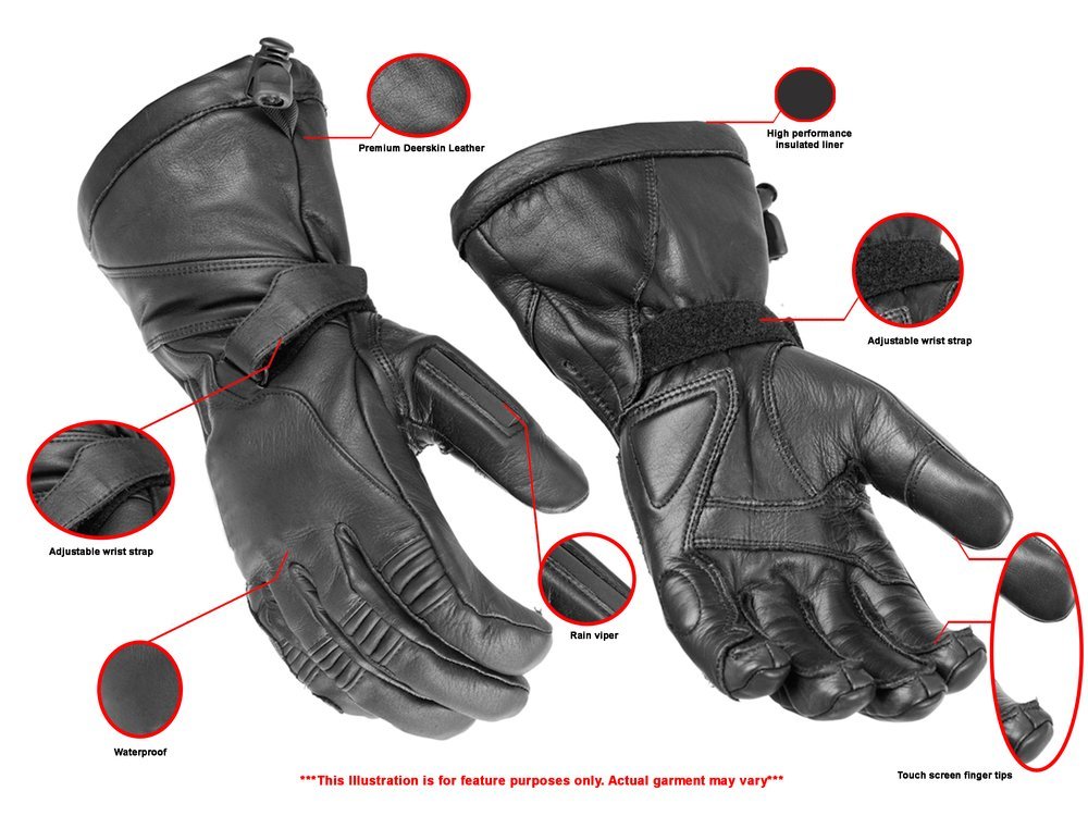 Leather Motorcycle Gloves - Men's - High Performance Deer Skin - Gauntlet - Biker - DS28-DS - Image 2