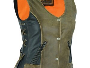 Leather Vest - Women's - Two Tone - Grommet and Lacing Accents - DS298-DS