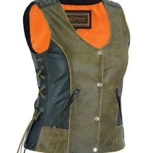 Leather Vest - Women's - Two Tone - Grommet and Lacing Accents - DS298-DS