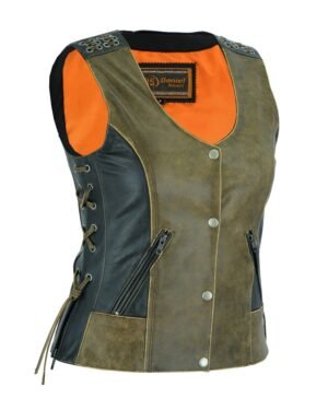 Leather Vest - Women's - Two Tone - Grommet and Lacing Accents - DS298-DS