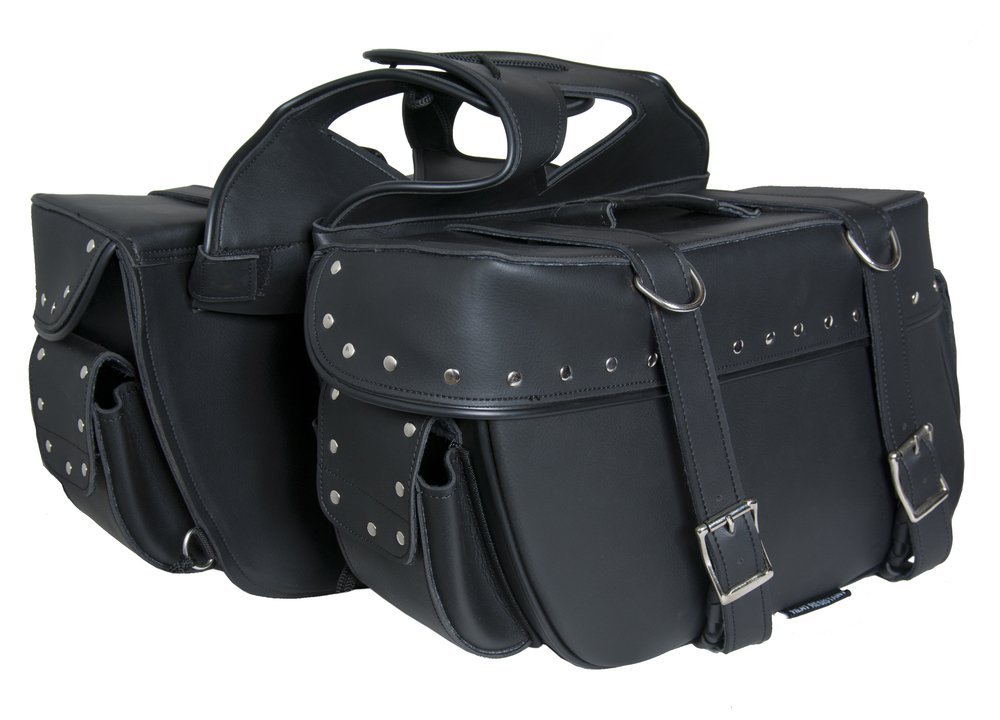 Saddlebags - PVC - Studs - Zip Off Bags - Slanted - Motorcycle Luggage - DS321S-DS