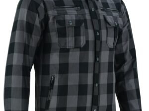 Flannel Motorcycle Shirt - Men's - Armor Pockets - Gun Pockets - Up To Size 6XL - Black Gray Plaid - DS4670-DS