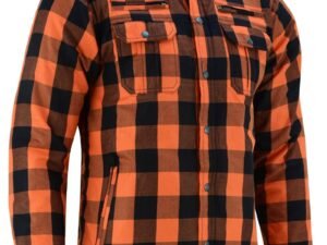 Flannel Motorcycle Shirt - Men's - Armor Pockets - Gun Pockets - Up To Size 5XL - Orange Black Plaid - DS4675-DS