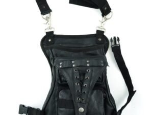 Black Leather Multi Pocket Thigh Bag with Gun Holster Pocket - SKU DS5850-DS