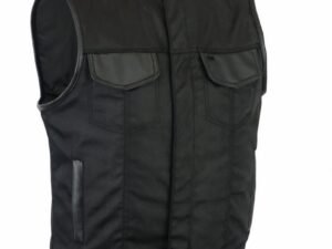Canvas and Leather Motorcycle Vest - Men's - Gun Pockets - Up To 12XL - DS687-DS